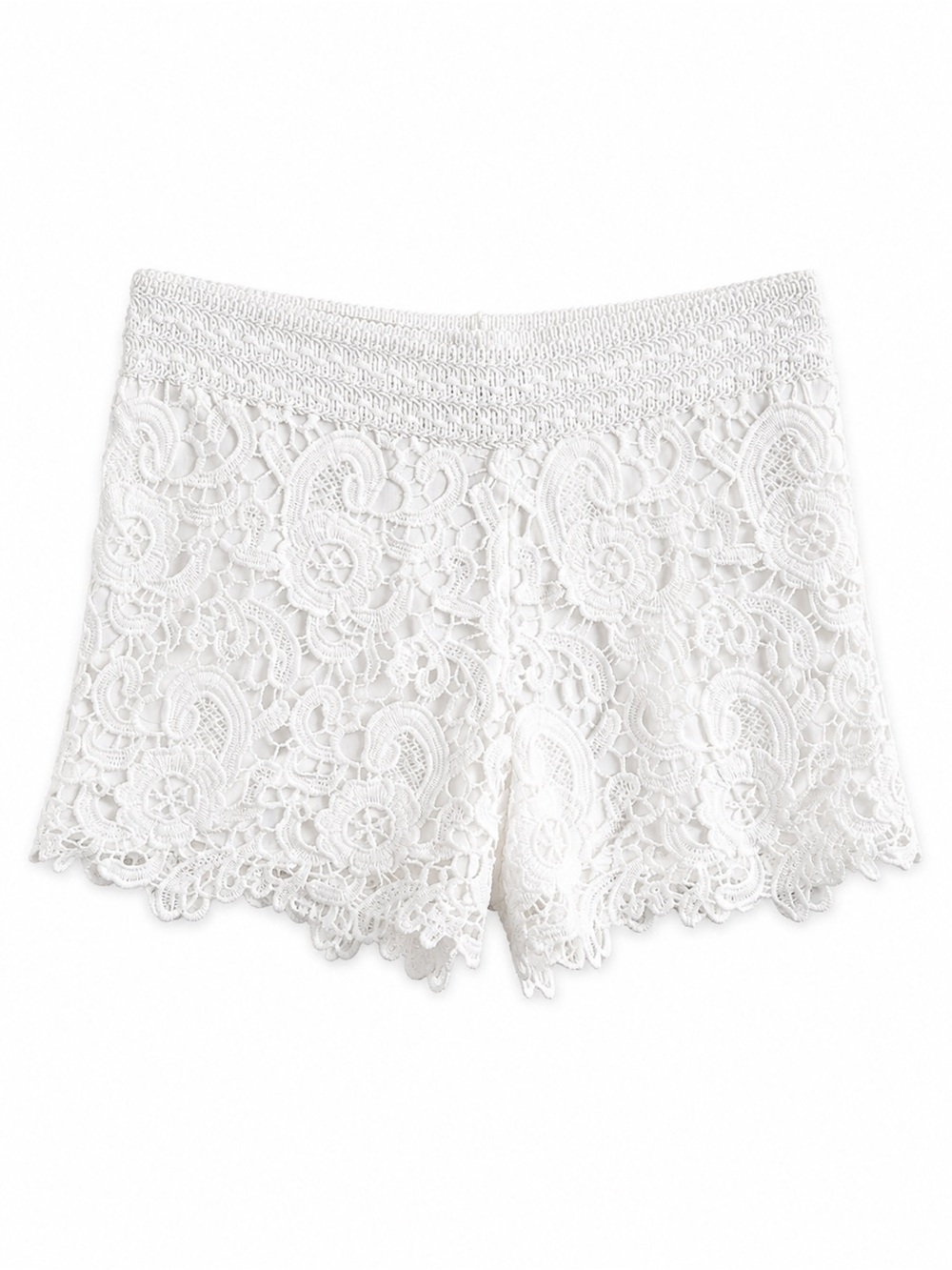 Blanc du Nil White Lace Crochet Elastic Waist Lined Shorts Size S (T1)